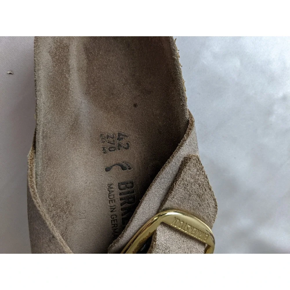 Birkenstock Siena Big Buckle Metallic Taupe Suede Slide Sandals Womens 42 L11 M9